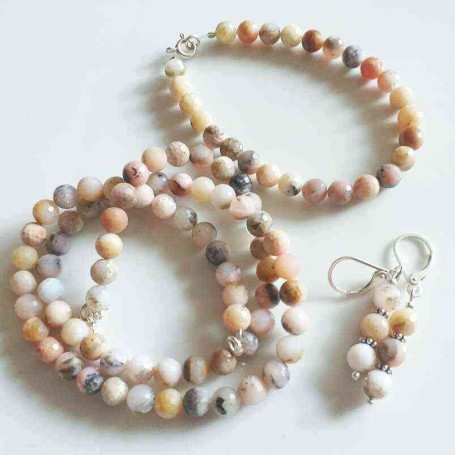 Set Opal roz Peru colier, bratara si cercei