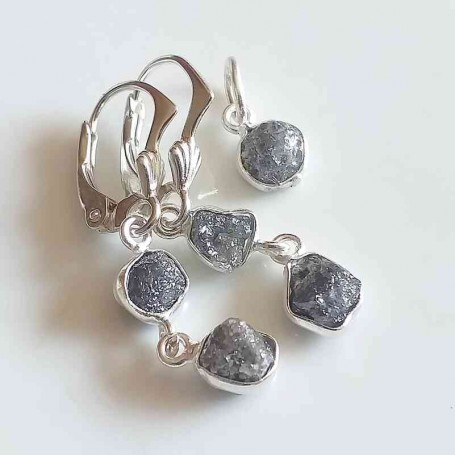 Set Diamant brut cercei si pandantiv